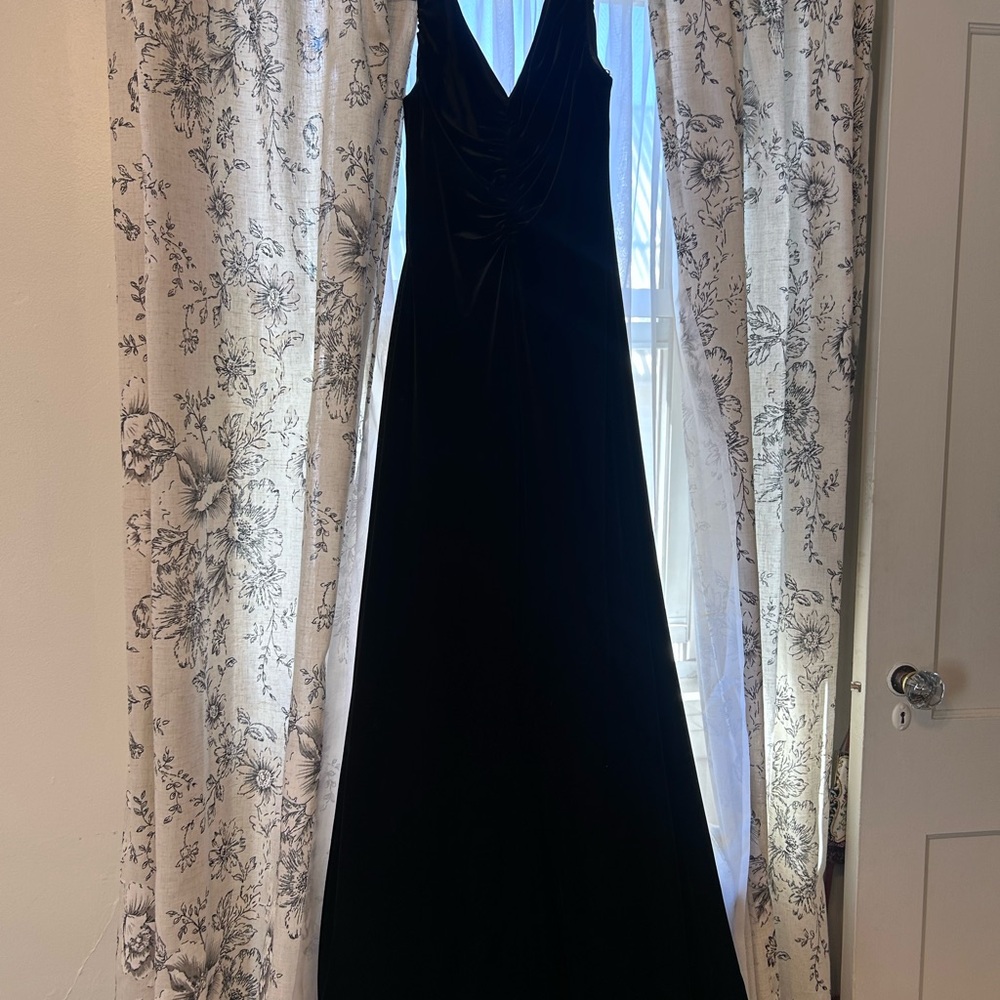 Onyx Black Velvet V-Neck Maxi Dress Vintage - Picture 5 of 9